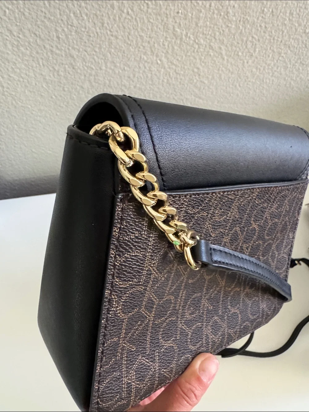 Calvin Klein Black & Brown Logo Flap Crossbody Bag
